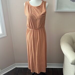 ICHI l Orange Striped Summer Midi Dress